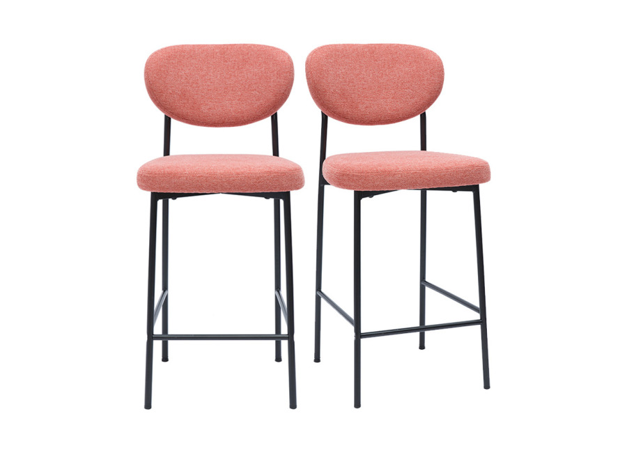 Miliboo Taburetes de bar fijos de tela con efecto terciopelo texturizado terracota H65 cm (lote de 2) BREKA