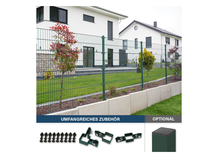 Home Deluxe Valla de doble piquete incl. postes esquineros MORATA antracita / verde – 200 cm x 30 m 3x postes esquinero