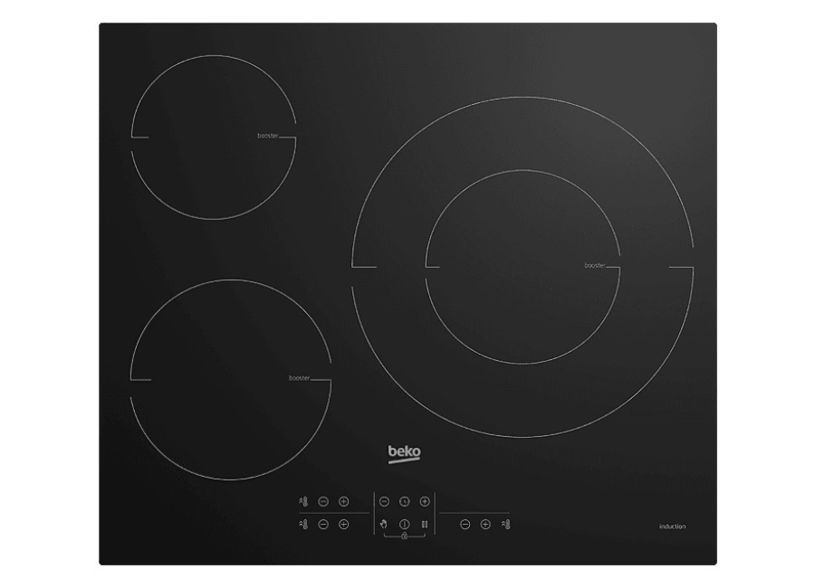 Beko Placa inducción – Beko , 3 zonas, Zona grande 32 cm, Stop&Go, 60 Negro