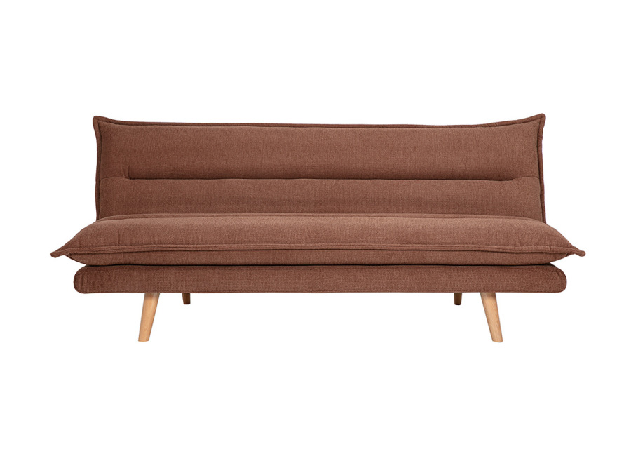 Miliboo Sofá cama convertible de 3 plazas en tejido chenilla texturado tierra quemada y madera clara BINGO