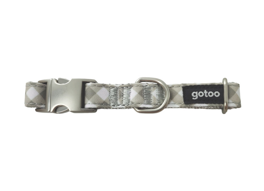 Gotoo Collar estampado cuadro vichy gris para perro