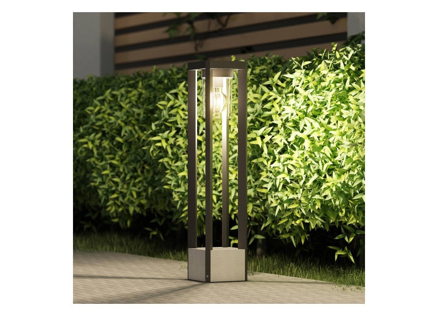 Lucande Bolardo luminoso Kalisa, E27, IP44, 70 cm, gris, meta