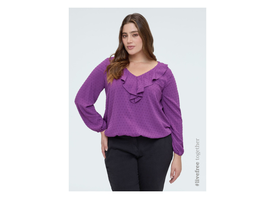 Fiorella Rubino Blusa de plumetis de lunares con volante