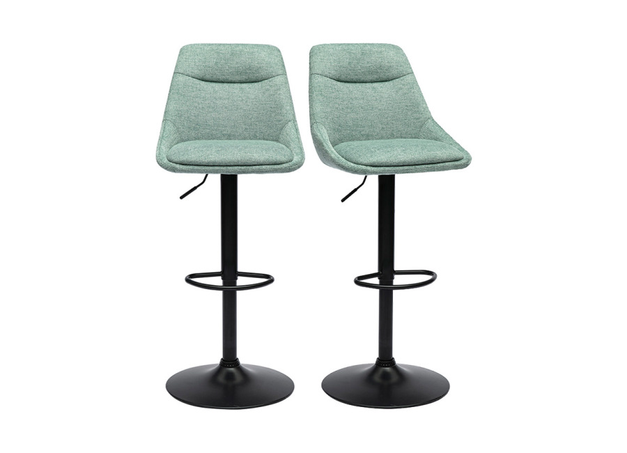 Miliboo Taburetes de bar ajustables y giratorios 360° en tela efecto terciopelo texturado verde celadón y metal (juego de 2) ALES