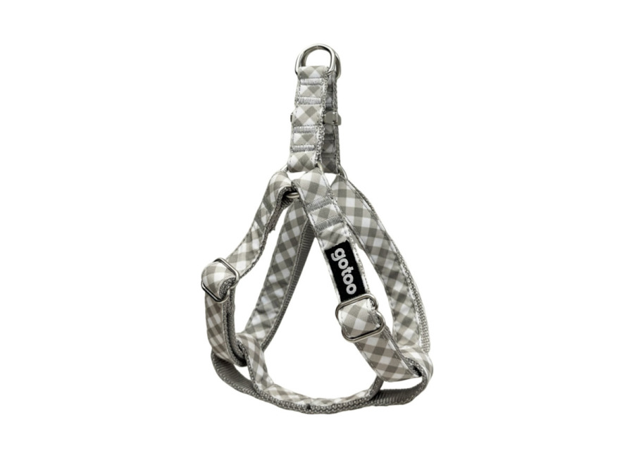 Gotoo Arnés estampado cuadro vichy gris para perro