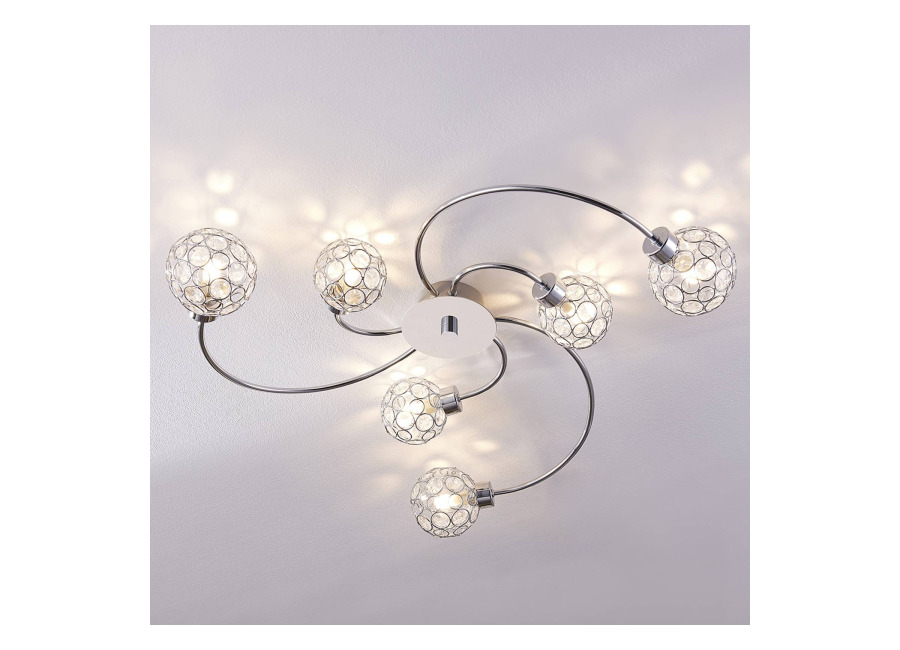 Lindby Plafón Lindby Tyron, Ø 65 cm, cromo, cristal, meta
