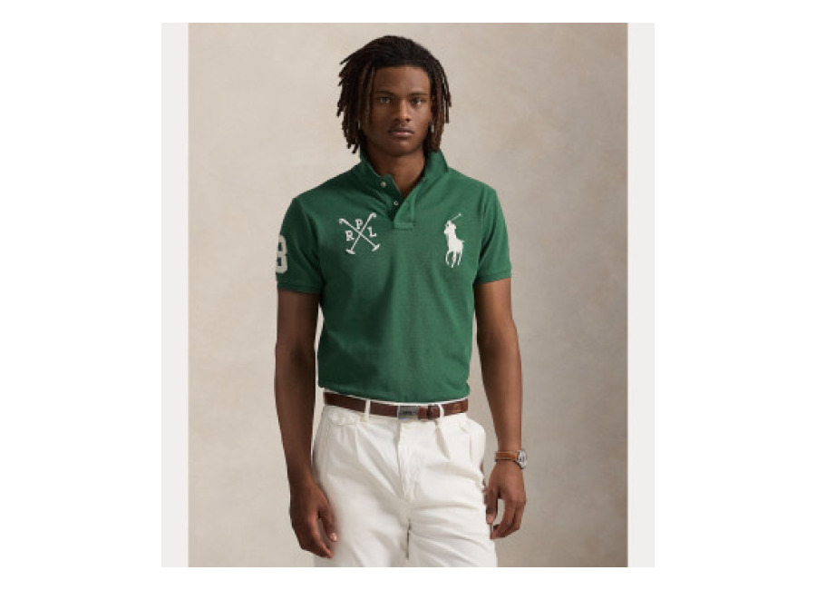 Polo Ralph Lauren para hombre. 710978082001 Polo Custom Slim Fit con Big Pony verde (S), Casual, Algodón, Manga corta
