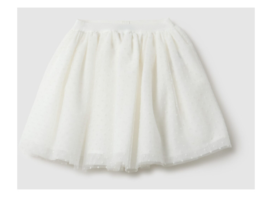 Ovs KIDS Falda Blanca De Malla Con Texturas De Lunares Para Niñas, Niña, Blanco suave, Talla: 3-4