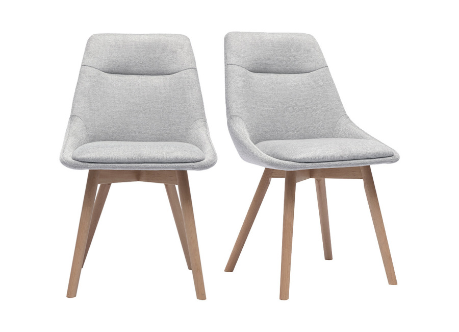 Miliboo Sillas de tela efecto terciopelo texturizado gris claro y madera clara (lote de 2) ALES