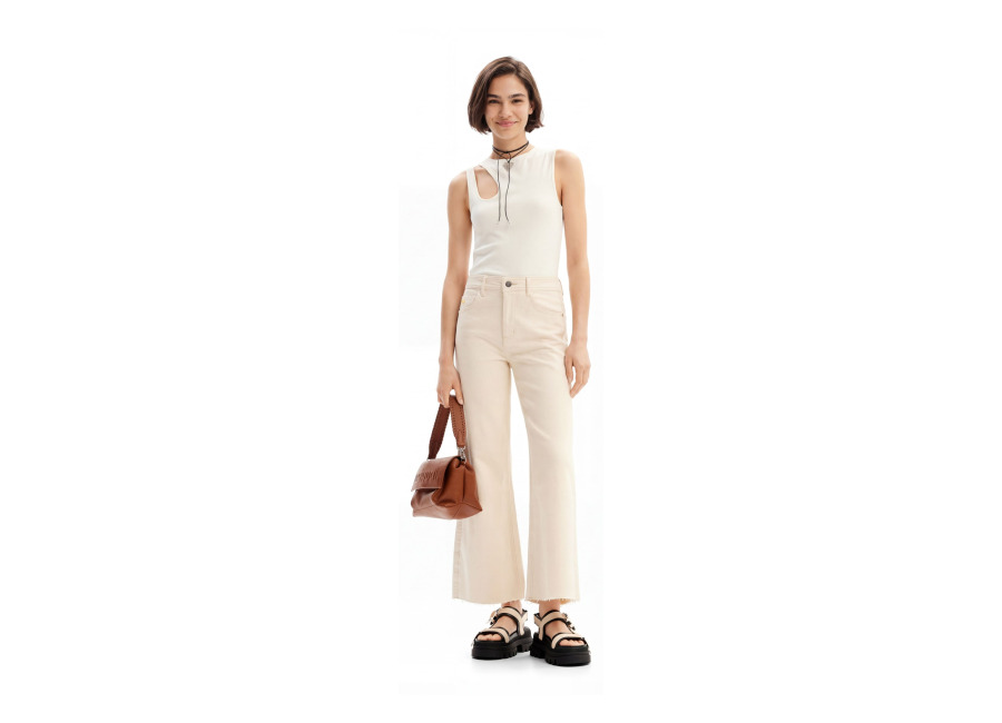 Desigual Vaqueros Culotte cropped, Algodon, Blanco, 40