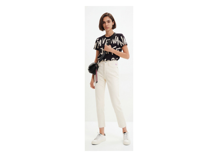 Desigual Vaquero Straight cropped, Algodon, Blanco, 34