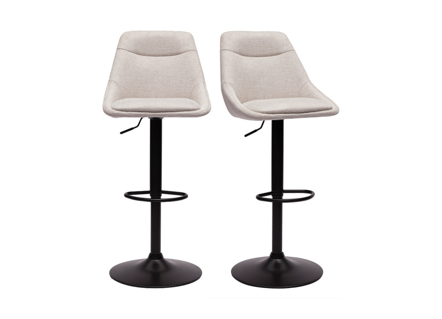 Miliboo Taburetes de bar ajustables giratorios 360° en tela efecto terciopelo texturizado beige y metal (juego de 2) ALES