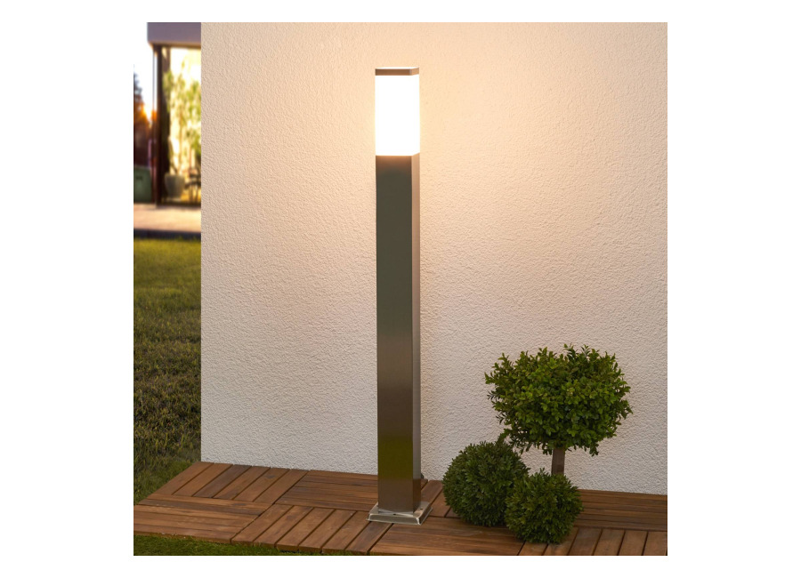 Lindby Bolardo luminoso Lorian, 100 cm, acero inoxidable, IP44, E27