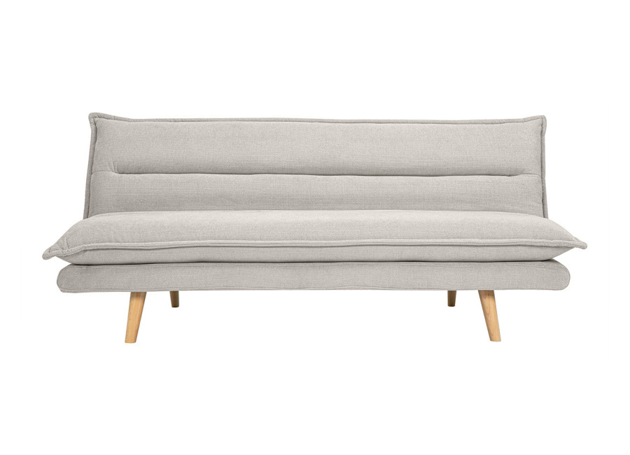 Miliboo Sofá cama de 3 plazas en tejido chenilla texturado beige y madera clara BINGO