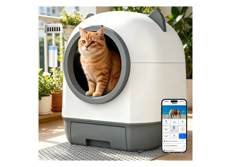Caja de arena autolimpiable para gatos, gran capacidad de 65L, equipada con sensores de seguridad, control…