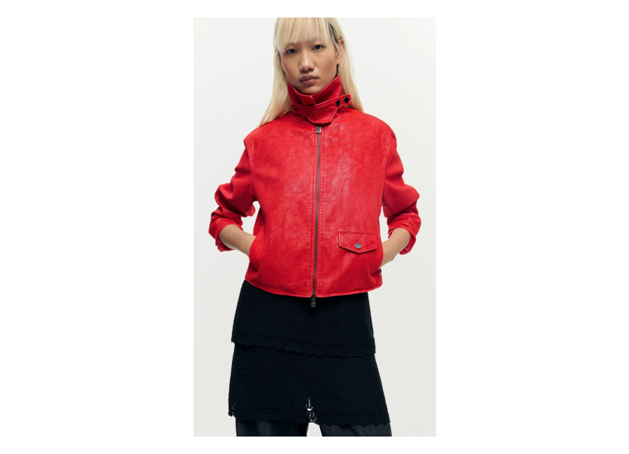 Desigual Chaqueta efecto piel roja, Mujer, Poliuretano, Rojo