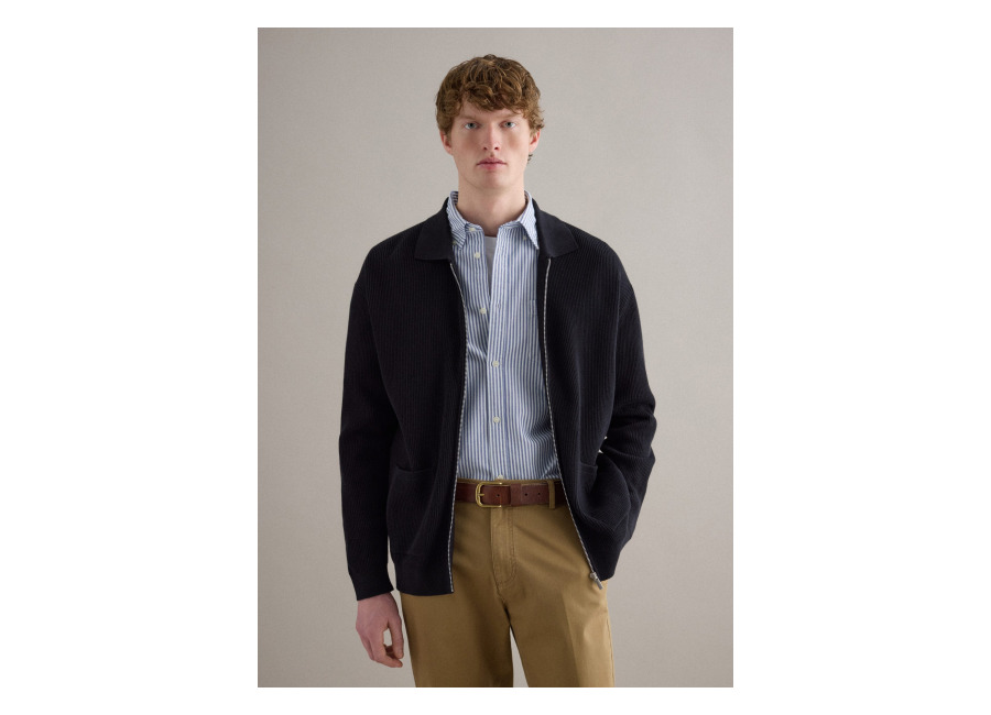 Piombo Cardigan Azul De Algodón Puro Regular Fit Con Cremallera Completa, Hombre, Azul marino, Talla: