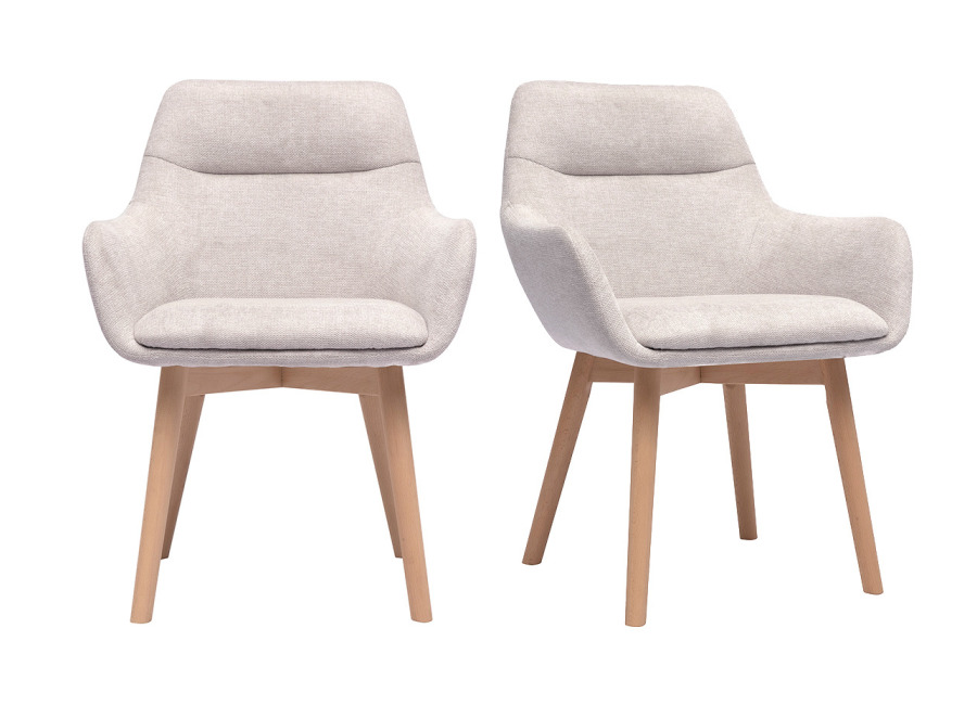 Miliboo Sillas de tejido efecto terciopelo texturizado beige y madera clara (lote de 2) ALES