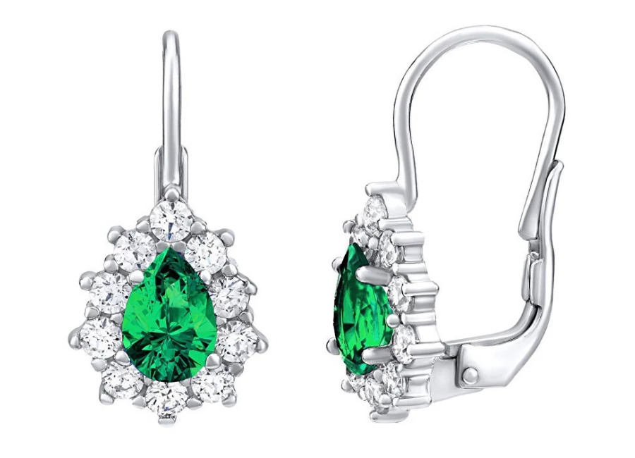 Silvego Pendientes plateados con piedra Swarovski verde Created Stones SILVEGO31866G