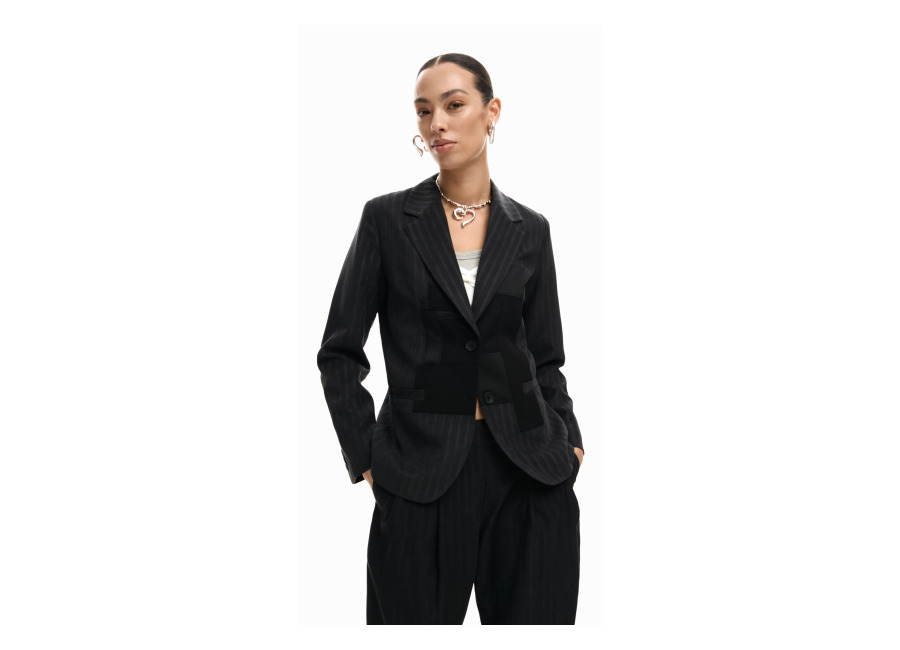 Desigual Americana rayas patch, Mujer, Poliester, Negro