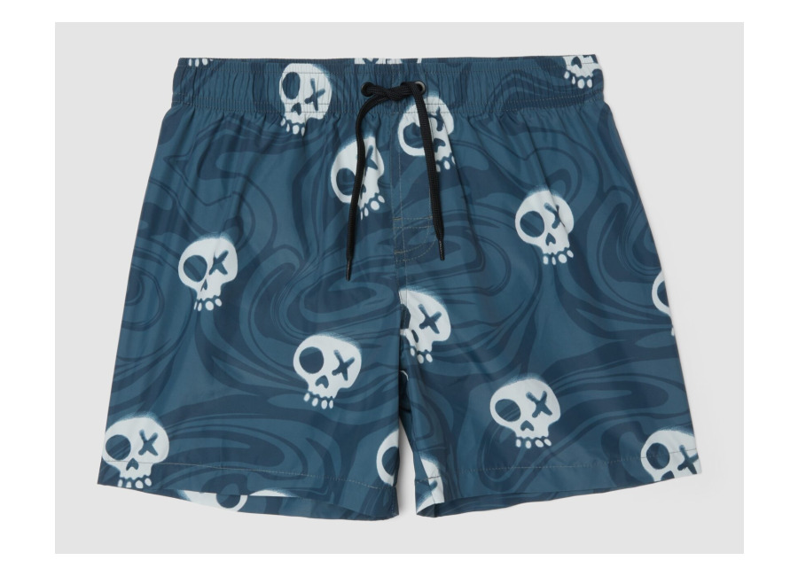 Ovs KIDS Bañador Tipo Boxer Azul Con Estampado De Calaveras, Niño, Azul/azul claro, Talla: 12-13