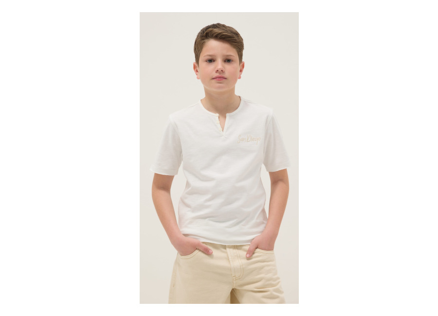 Ovs KIDS Polo Blanco De Puro Algodón Para Chico Con Cuello Serafino, Ajuste Regular, Niño, Blanco lechoso, Talla: 10-11