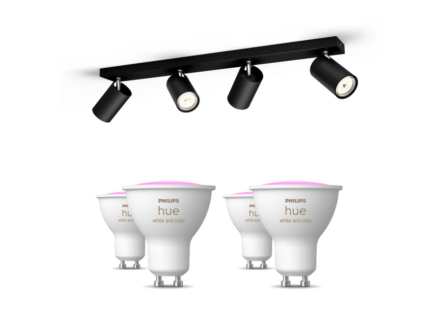 Philips Hue Philips Pack: X4 Focos Philips Kosipo (negro) + 4 Bombillas Hue Gu10 Rgb