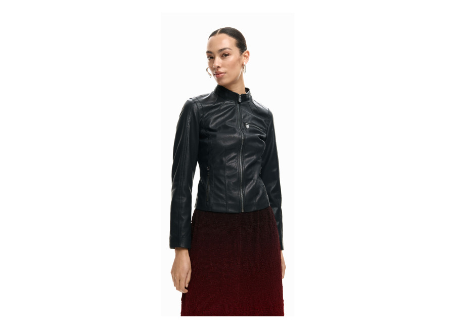 Desigual Cazadora cuello Mao, Mujer, Poliuretano, Negro