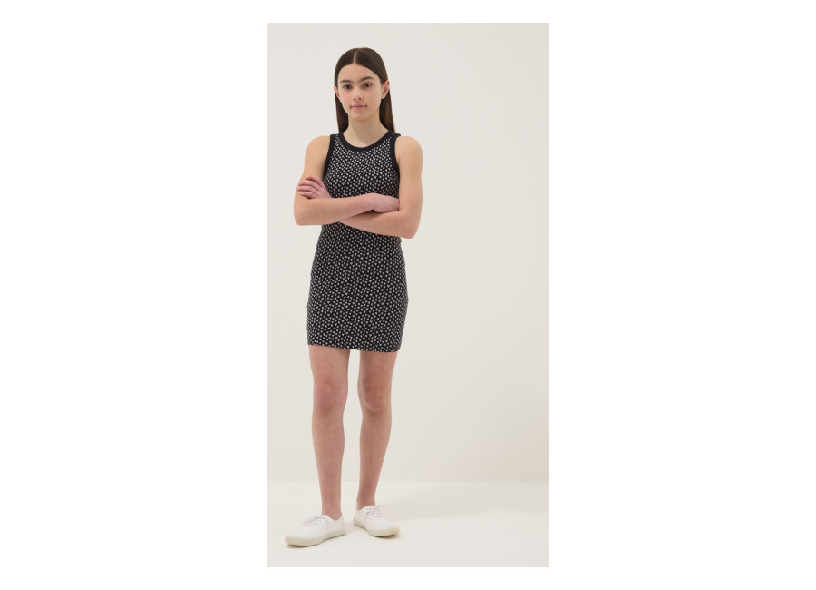 Ovs KIDS Vestido Negro Ajustado De Algodón Elástico Para Niña Con Corazones, Niña, Negro, Talla: 10-11