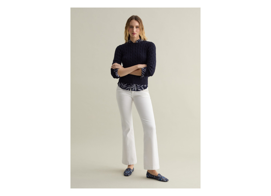 Piombo Jersey De Canalé Con Punto Trenzado, Mujer, Azul oscuro, Talla: 34