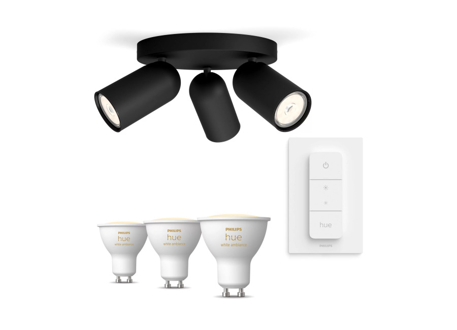 Philips Hue Philips Pack: X3 Focos Philips Pongee (negro) + 3 Bombillas Hue Gu10 Blanco Regulable