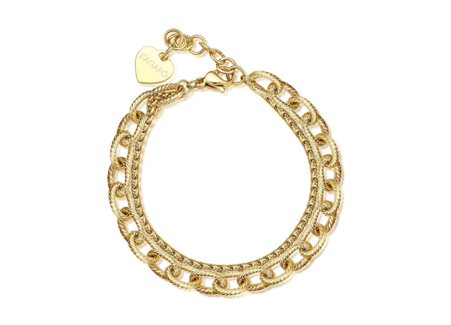 S’agapõ Pulsera Doble Moderna Chunky Baño de Oro SHK66