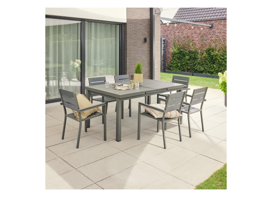 Home Deluxe Grupo de asientos de jardín CALIDO MADERA que incluye mesa de jardín extensible y 10 silla