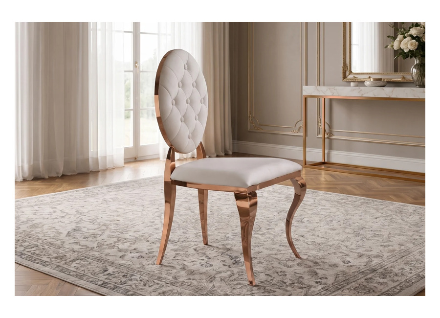 Kawola Silla de comedor KAWOLA LINDA, estilo barroco, oro rosado, terciopelo blanco crema