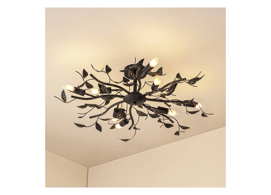 Lindby Lámpara de techo Lindby Yos, 8 luces, 85 cm, negro y dorado, E14