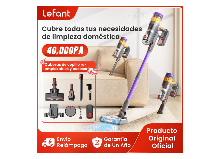 Lefant V1 Aspiradora inalámbrica con potencia de succión de 40 kPa, aparato doméstico inteligente portátil con…