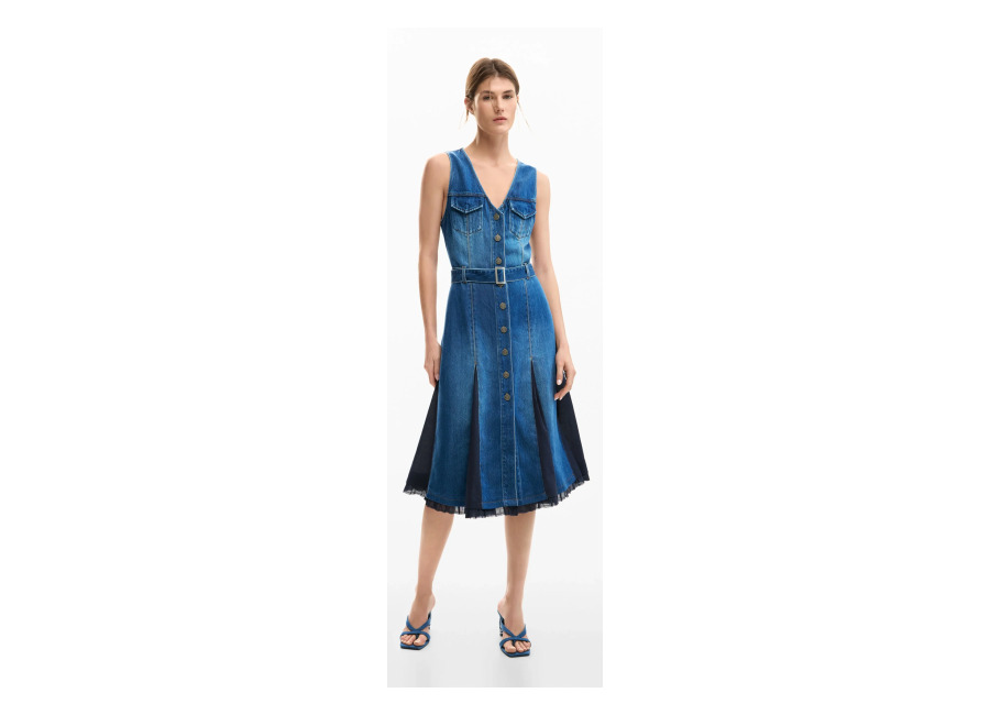 Desigual Vestido denim midi, Mujer, Azul