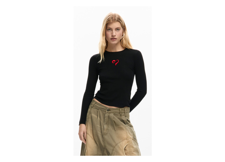 Desigual Jersey fino corazón, Mujer, Negro