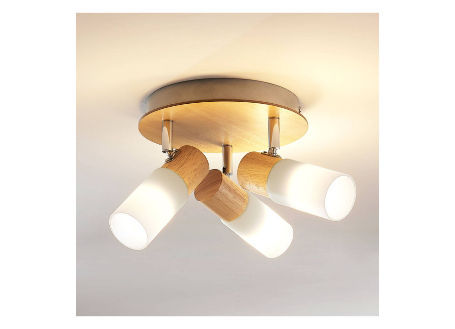 Lindby ceiling spotlight Christoph, 20 cm, 3 luces, madera, ronde