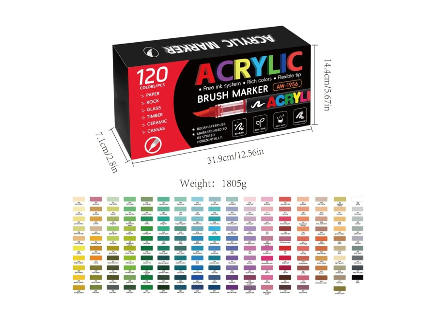 Juego de Marcadores Acrílicos Premium de 120 Unidades con Puntas de Pincel Suaves y Cómodas. Versátil…