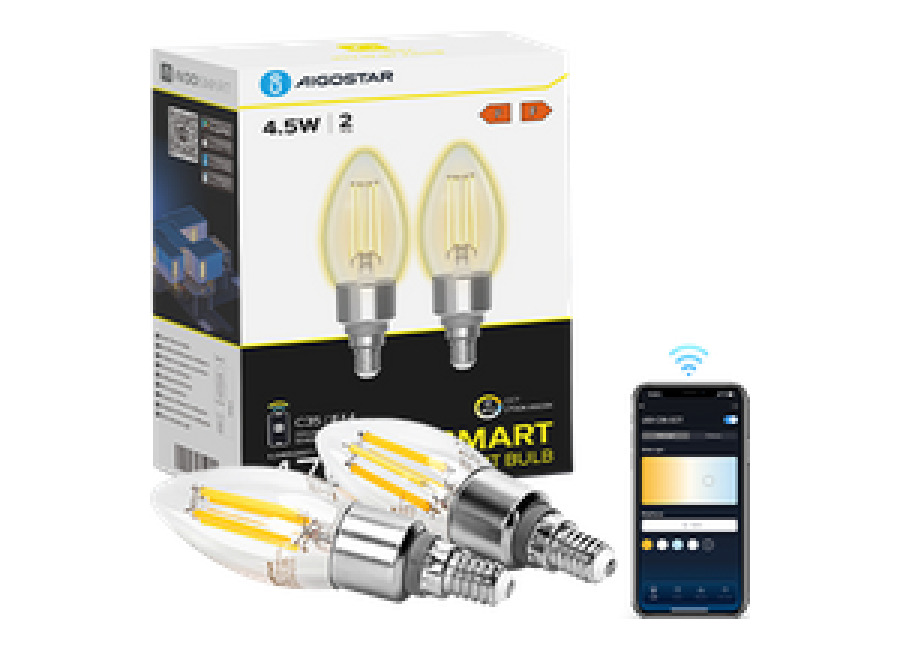 Aigostar Edison Bombillas Alexa LED E14 Bombillas Inteligentes 4.5W 470LM WIFI Bombilla Vintage C35 Bombillas Filamento Regulable 2700K-6500K， compatible con Alexa/Google Home. transparente 2 pack