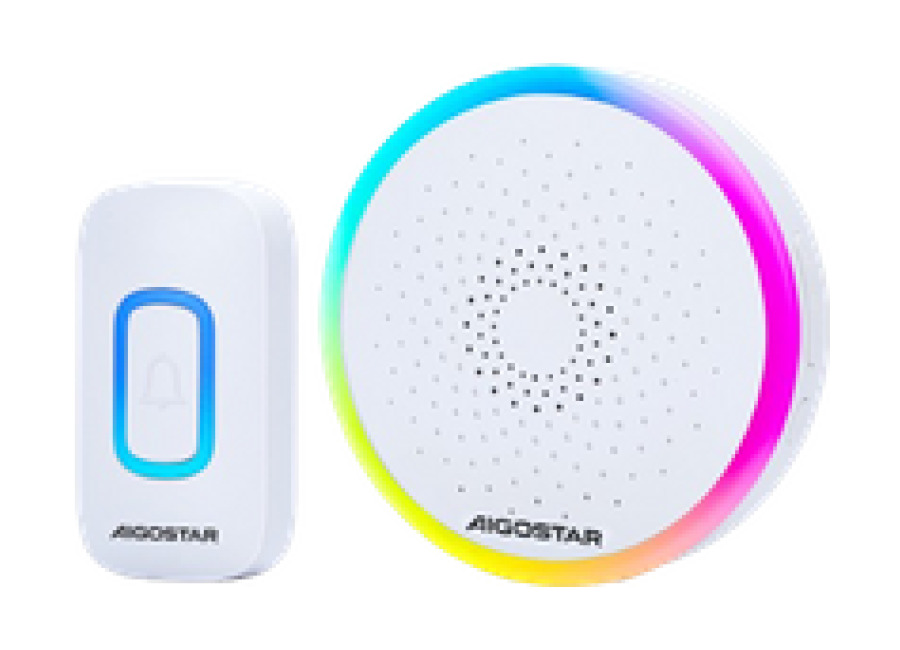 Aigostar RGB Timbre Inalámbrico, timbre inalámbrico exterior impermeable sin pilas, IP55, 5 Niveles de Volumen (0-120dB) y 60 Melodías, Timbre para Ancianos, Casa, Oficina, Blanco