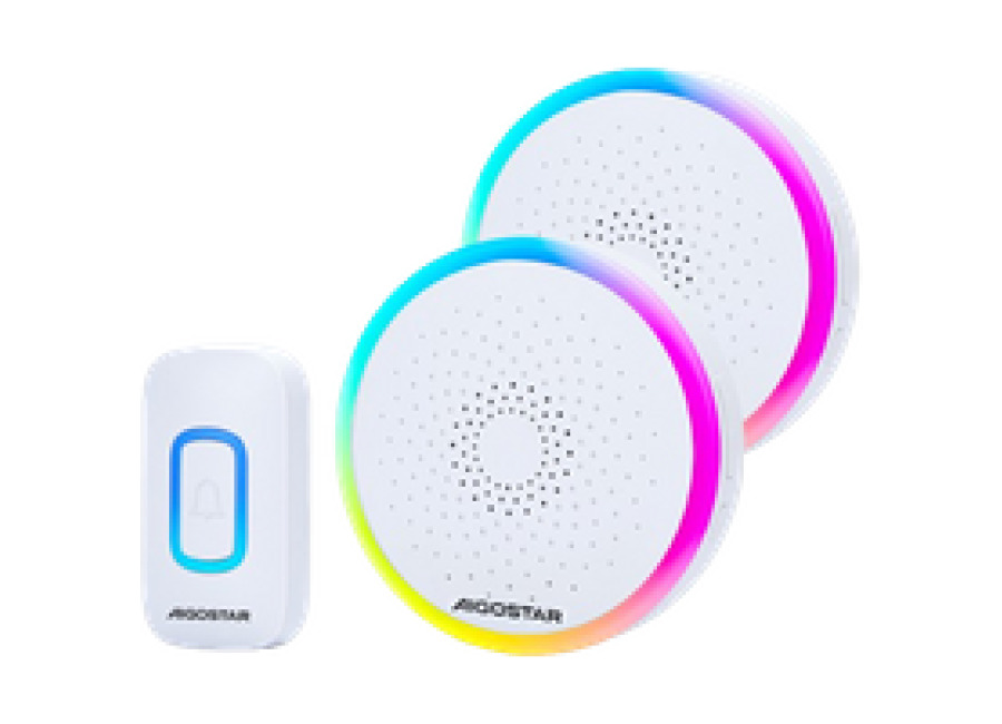Aigostar RGB Timbre Inalámbrico, Timbre Inalámbrico Exterior Impermeable Sin Pilas, IP55, 5 Niveles De Volumen (0-120dB) Y 60 Melodías, Blanco (2 Receptor Y 1 Transmisor)