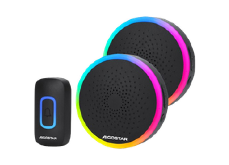 Aigostar RGB Timbre Inalámbrico, Timbre Inalámbrico Exterior Impermeable Sin Pilas, IP55, 5 Niveles De Volumen (0-120dB) Y 60 Melodías, Negro (2 Receptor Y 1 Transmisor)