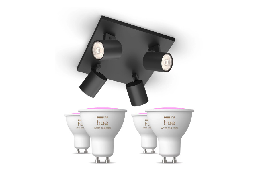 Philips Hue Philips Pack: X4 Focos Philips Runner (negro) + 4 Bombillas Hue Gu10 Rgb