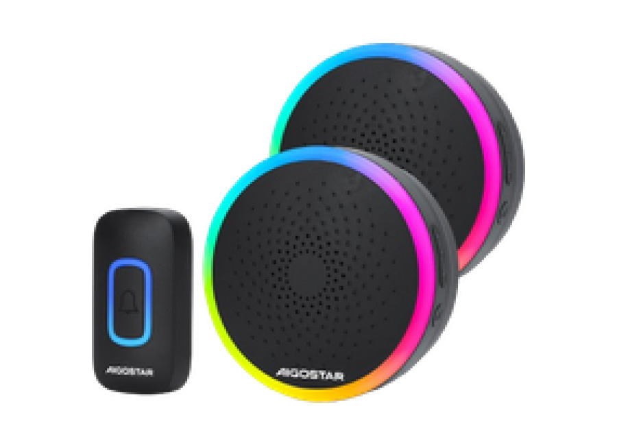 Aigostar RGB Timbre Inalámbrico, timbre inalámbrico exterior impermeable, IP55, 5 Niveles de Volumen (0-120dB) y 60 Melodías, Timbre para Ancianos, Casa, Oficina, Negro (2 Receptor y 1 Transmisor)