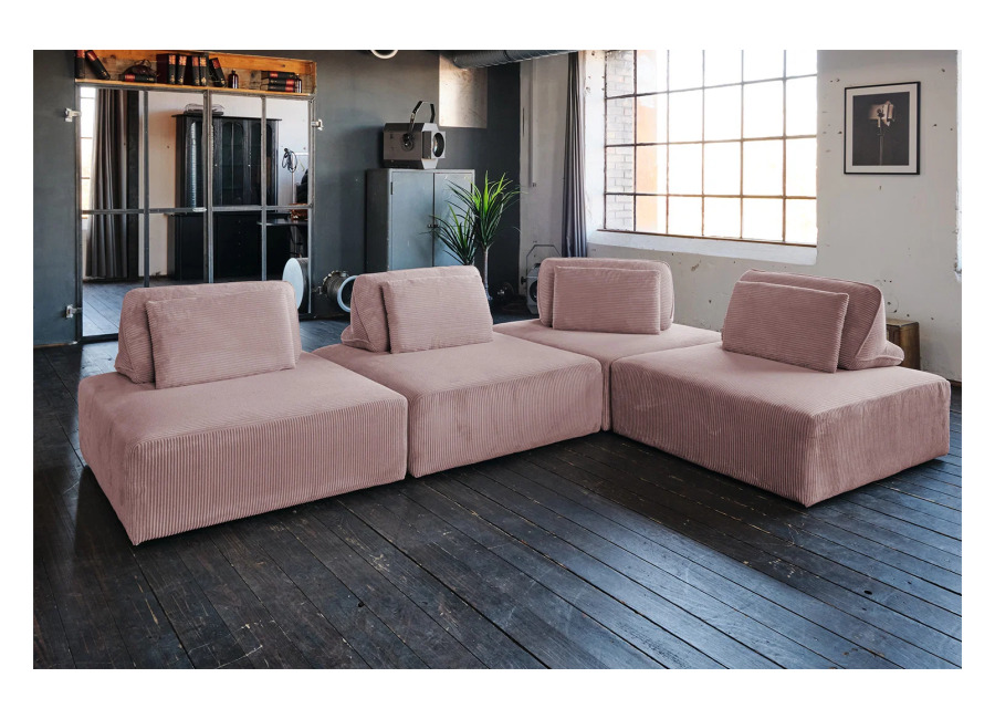 Kawola Sofá modular KAWOLA WIOLO SOFT, 4 módulos, 4 cojines respaldo, Pana rosa
