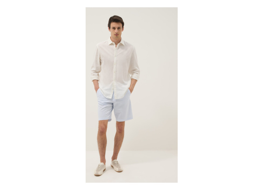 Ovs Bermuda Chino Azul Claro De Algodón Elástico A Rayas, Corte Regular, Hombre, Blanco/azul claro, Talla: 44