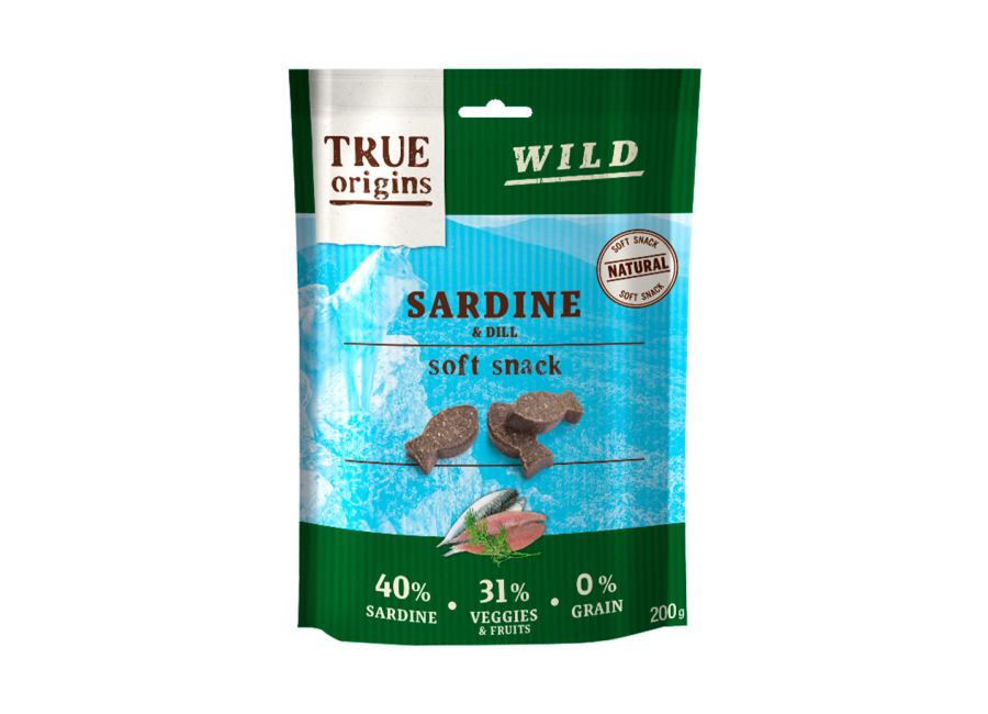 True Origins 4 bolsitas x 200 g True Origins Wild Bocaditos Sardina y Eneldo para perros ¡Pack Ahorro!