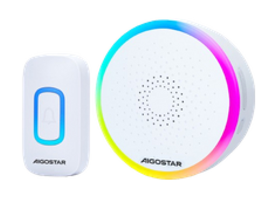 Aigostar RGB Timbre Inalámbrico, timbre inalámbrico exterior impermeable, IP55, 5 Niveles de Volumen (0-120dB) y 60 Melodías, Timbre para Ancianos, Casa, Oficina, Blanco